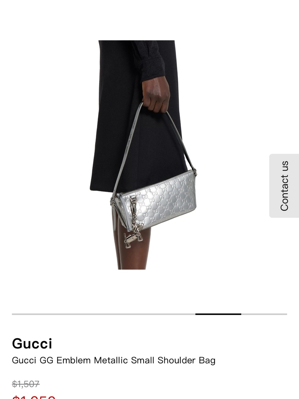 Gucci Metallic Silver GG-Embossed Small Shoulder Bag